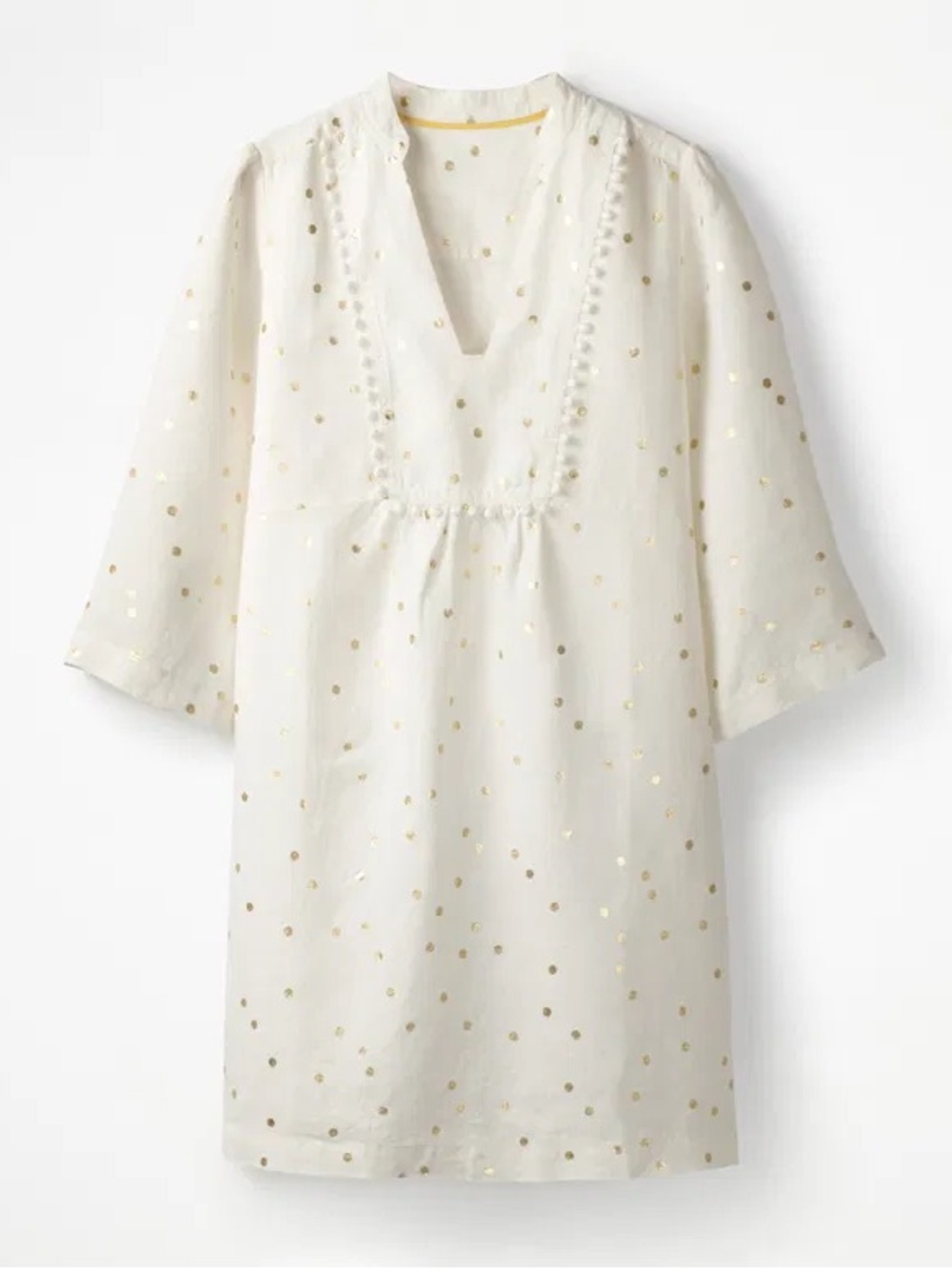BODEN Dress Evangeline Tunic Cream Dress Gold Polka Dots 100% Linen Size 18L